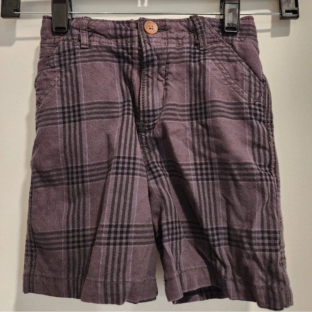 Kid's 24M The Children's Place Plaid‎ Shorts Black Button Holiday Preppy